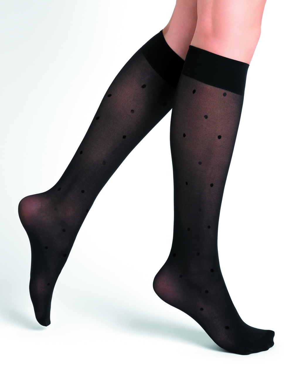 Chaussettes mi-bas polka dots velouté 30D bleu forêt 5106 Chaussettes mi-bas polka dots velouté 30D bleu forêt 5106