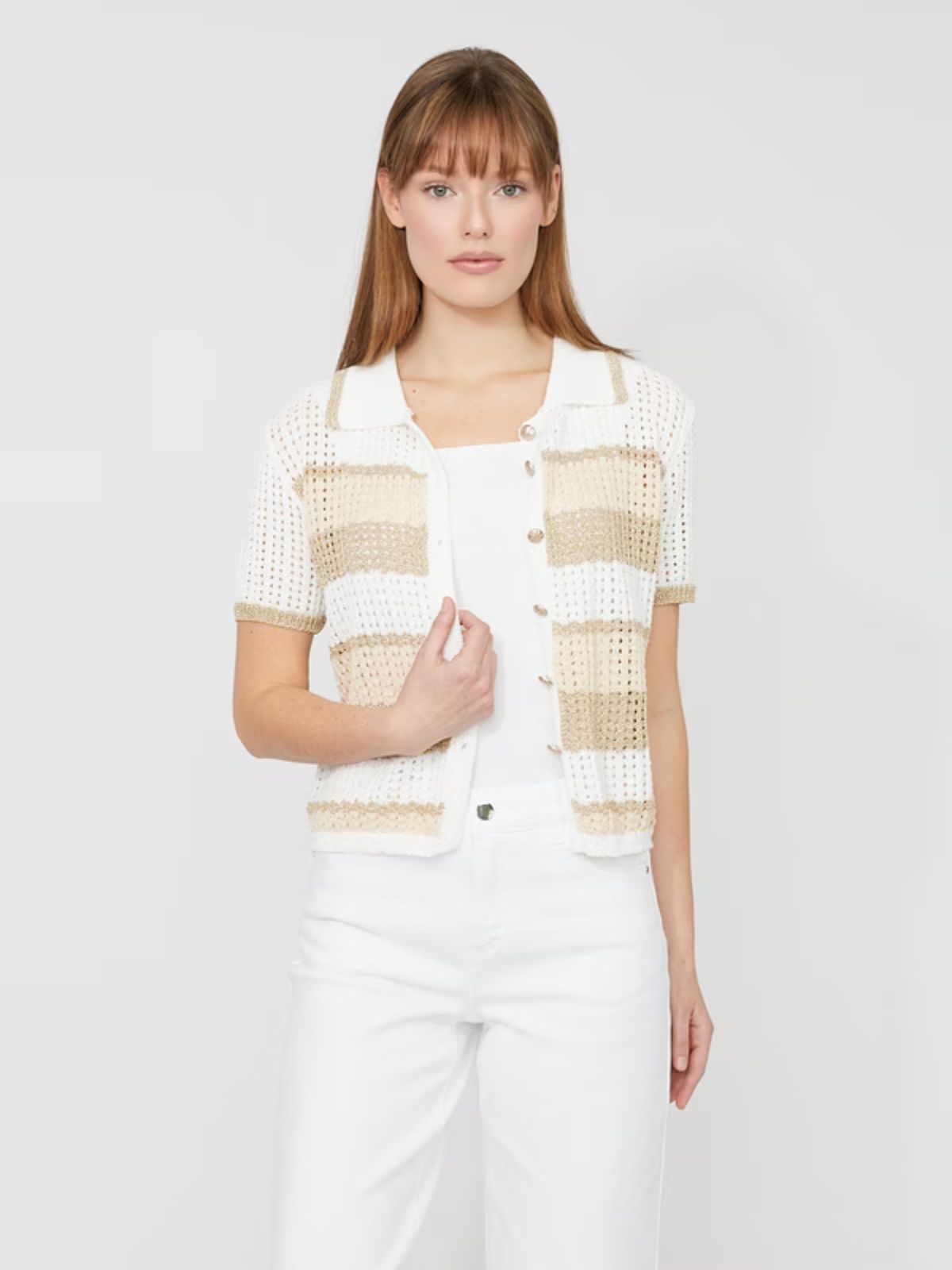 Cardigan rayé à manches courtes Frank Lyman 