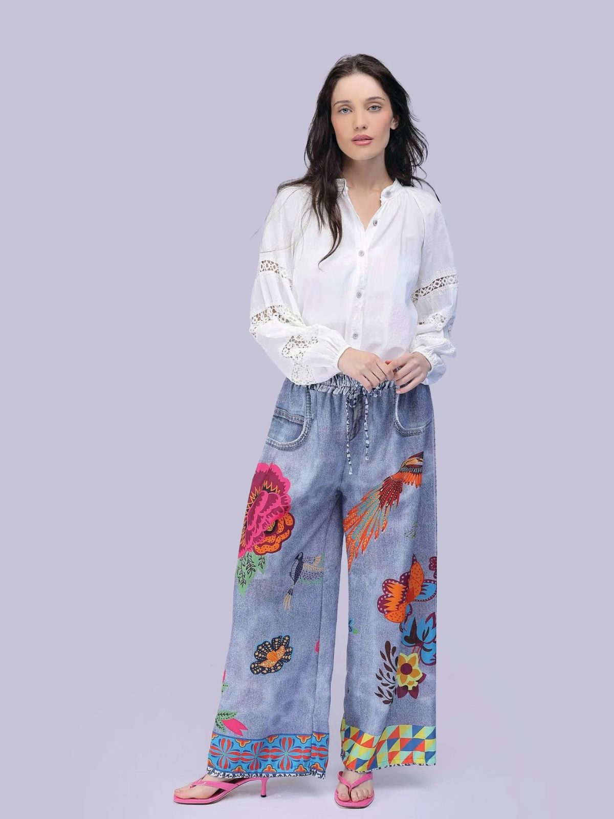 Blouse boutonnée à manches longues avec inserts ajourés Elissia 
