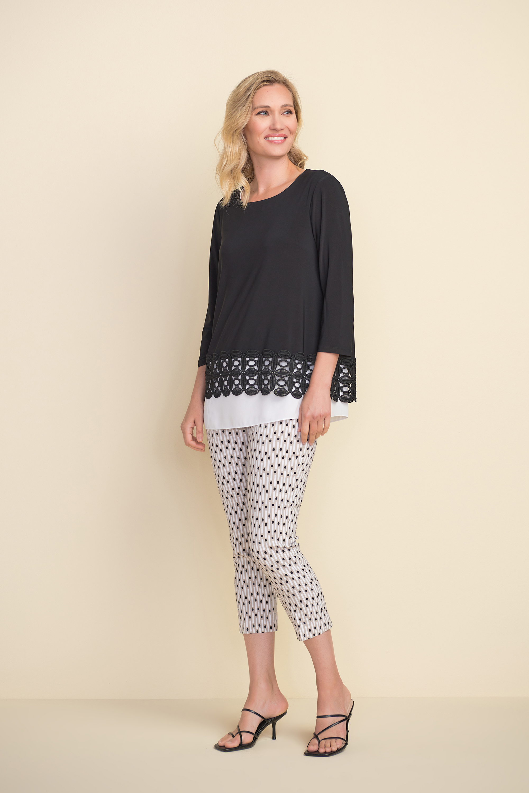 Haut à ourlet crocheté Joseph Ribkoff 212110 Noir/OffWhite