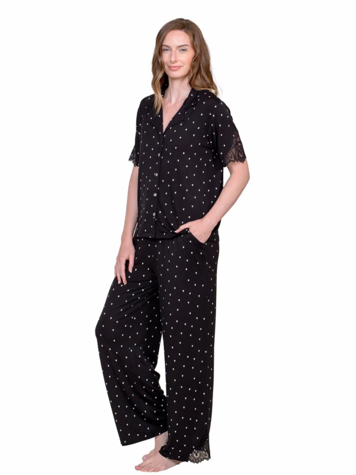 Ensemble pantalon à col cranté en dentelle LATTE LOVE