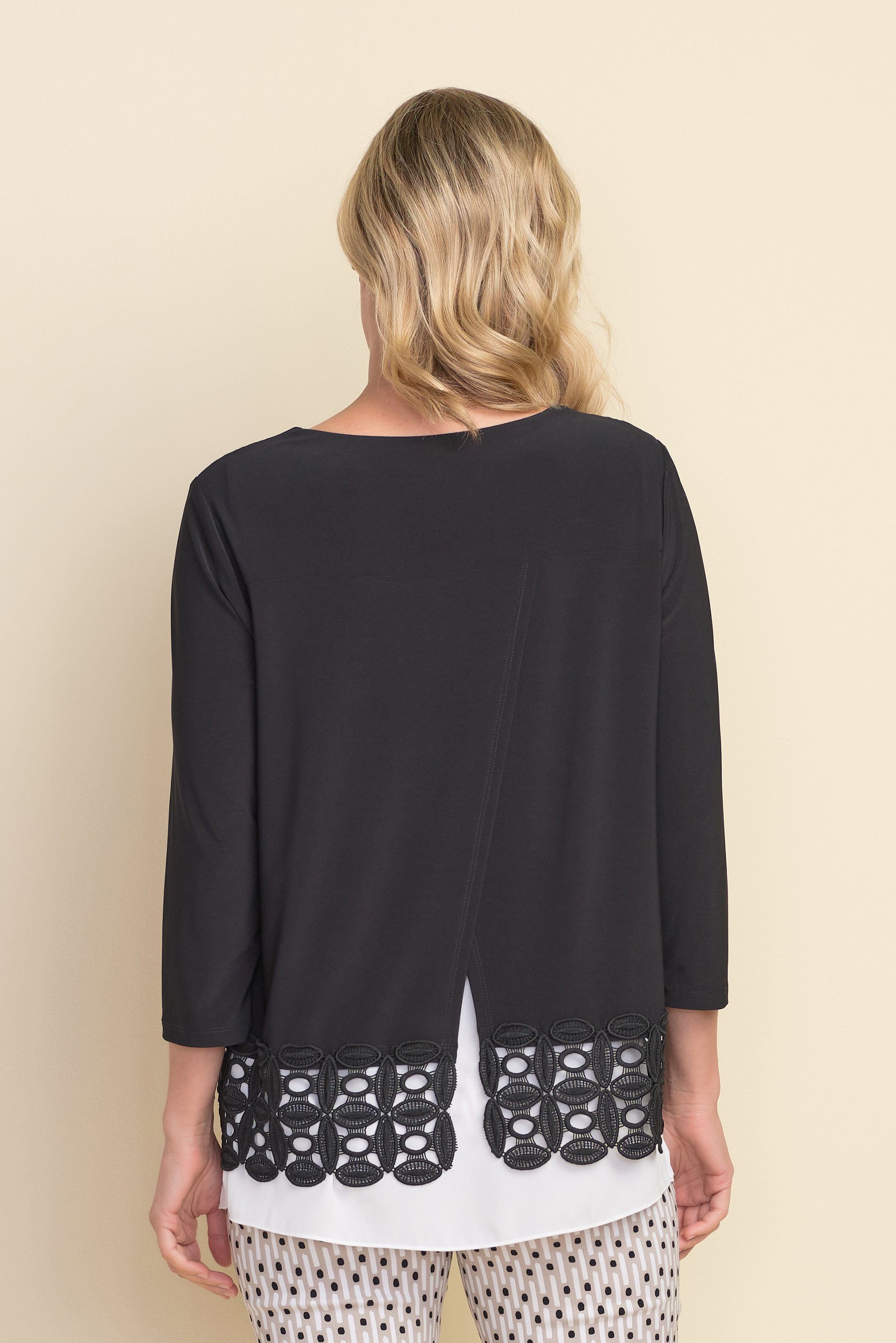 Haut à ourlet crocheté Joseph Ribkoff 212110 Noir/OffWhite