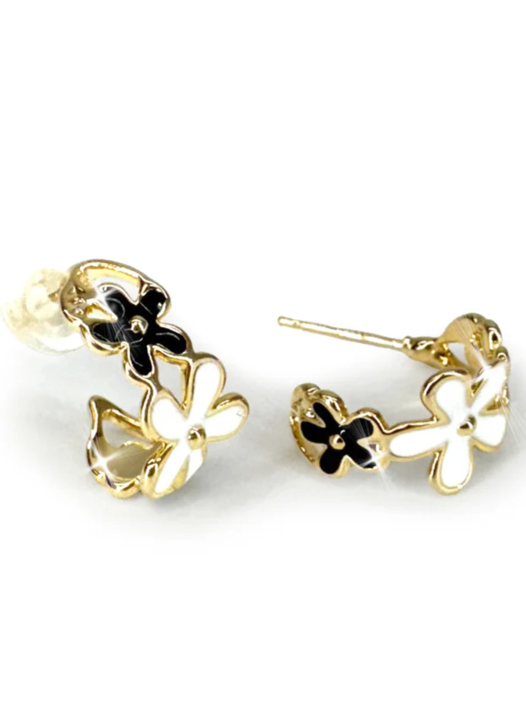 Boucles d’oreilles DAISY – noir/blanc
